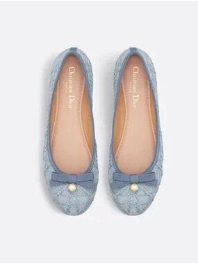 $980 CHRISTIAN DIOR Pastel Blue Cannage Raffia Ballet Flats EUR 41.5
